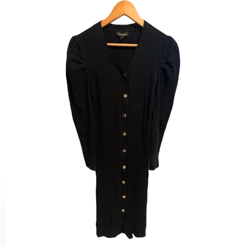 QED London Black Ribbed Knit Button-Front Midi Dress - Size US S